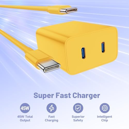 Dual-Port 45 W USB-C Wall Charger for Samsung Galaxy S25/S24 Ultra – Super Fast Charging with 2-Pack 6.6 ft Cables, PD 3.0 & PPS Technology for Enhanced Compatibility and Performance – Ideal for Mobile Professionals and Families
