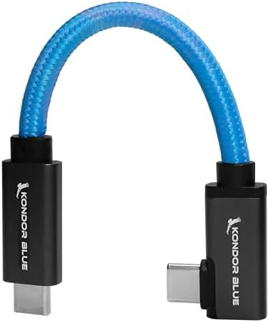 KONDOR BLUE 6-Inch USB-C 3.2 Right Angle to Straight Cable – Ultra-Fast 20 Gb/s Data Transfer, Durable Design for i Phone 15 & Android, Perfectly Engineered for Tight Spaces, Stylish Blue Finish for Modern Tech Enthusiasts