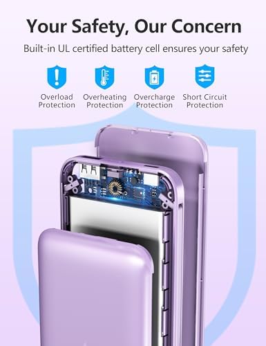 Dual 10000 m Ah Portable Power Bank Set with Built-In Cables and Fast Charging – Travel-Ready USB-C Charger for i Phone & Android Devices in Sleek White & Purple Design – Ultimate Compatibility for On-the-Go Power Solutions