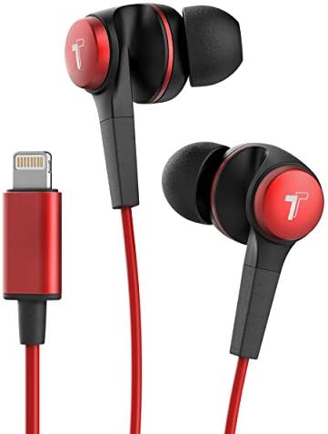 Apple MFi Certified Thore Wired Lightning Earbuds – Sweat & Water Resistant In-Ear Headphones with Mic & Volume Control for i Phone 12/13/14 Pro Max – Bold Red for Active Lifestyles and Superior Sound Quality