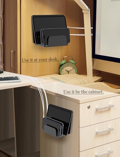 Wall Mount Phone Holder for Smartphones and Tablets, Phone Shelf with 4-Slot Docking Station Compatible with Tablet, ipad, Kindle Wall Charging Organizer (Black) – Enhanced Compatibility and Speed