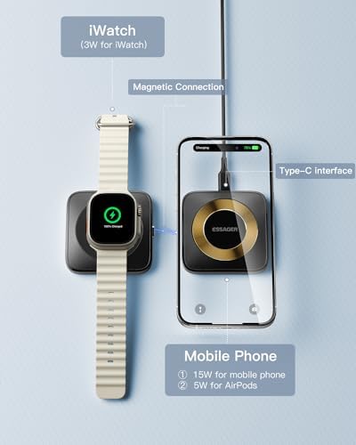 Magnetic 3-in-1 Detachable Wireless Charging Station for Apple Devices – Fast Charging Solution for i Phone 15/14/13/12, Air Pods Pro/2/3, and Apple Watch – Space-Saving, Portable Design for Effortless Device Management