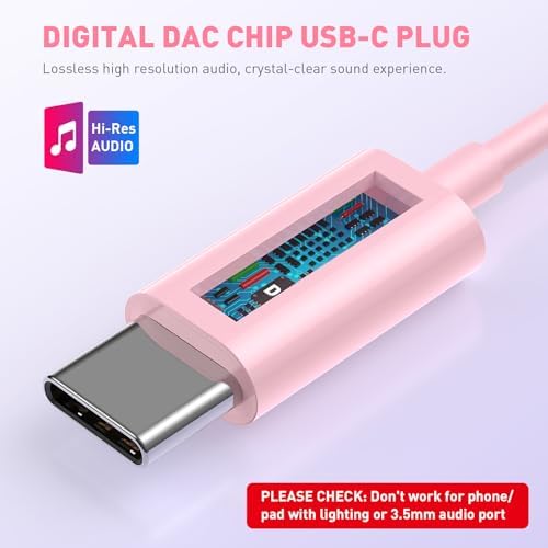 Elevate Your Audio Experience with Pink USB-C Wired Earbuds – Hi-Fi Stereo Sound with Built-in Microphone, Volume Control & Tangle-Free Magnetic Design for i Phone 16/15 Plus & Android Devices – Ideal for Calls, Music, and Podcasts