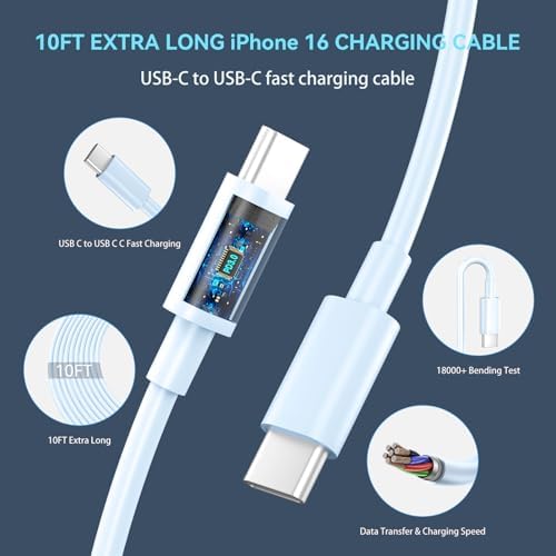 30 W USB-C Fast Charging Block with 10 FT Type C Cable – Ultimate Charging Solution for i Phone 16/15 Series and Beyond – Compact, High-Efficiency Power Adapter for Home and Travel Use – Safe and Reliable Device Charging