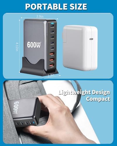 Power Up Efficiently: 600 W USB-C Multi-Device Fast Charging Station with 8 Ports – Ga N III Technology for Rapid Output, 140 W PD3.0 & PPS Compatibility with Mac Book Pro/Air, i Pad, i Phone 16/15/14/13 – Ideal for Home, Office & Travel