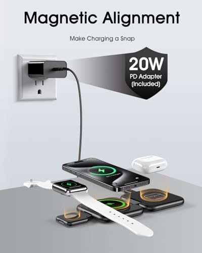 Ultimate 3-in-1 Magnetic Wireless Charging Station for Apple Devices – Fast Foldable Charger for i Phone 12-16 Series, Apple Watch, and Air Pods Pro – Travel-Friendly Green Design for Enhanced Efficiency and Compatibility