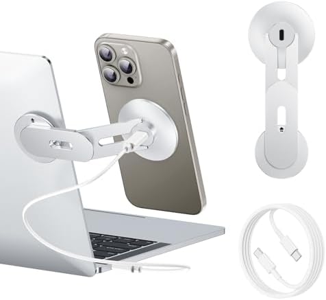 Magnetic Laptop Phone Holder with 15 W Fast Wireless Charging – Perfect Mag Safe Stand for i Phone 12-16 & All Smartphones, Ideal Tesla Accessory for Enhanced Mobility and Productivity