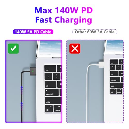 Premium USB C to Magnetic 3 Cable – 2 M for Mac Book Air & Pro (2024/2023) – 140 W Fast Charging with Durable Braided Design – Secure Magnetic Connector for Enhanced Device Efficiency – Ideal for Home, Office & On-the-Go Charging