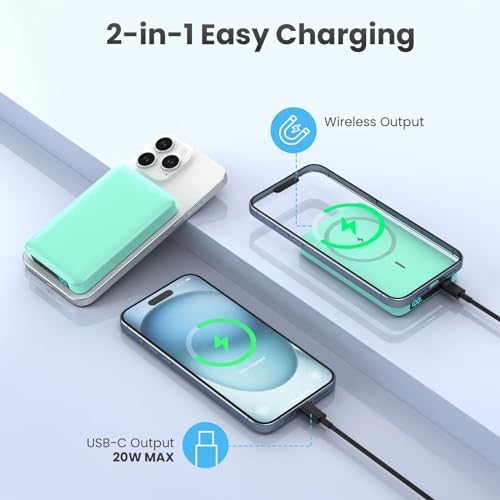 Ultra-Slim Magnetic Portable Charger 10800 m Ah Power Bank with LCD Display – Fast 20 W PD USB-C Input/Output, Wireless Charging for Mag Safe-Compatible i Phones Including 16/15/14/13 Series – Lightweight Travel Essential for On-the-Go Power