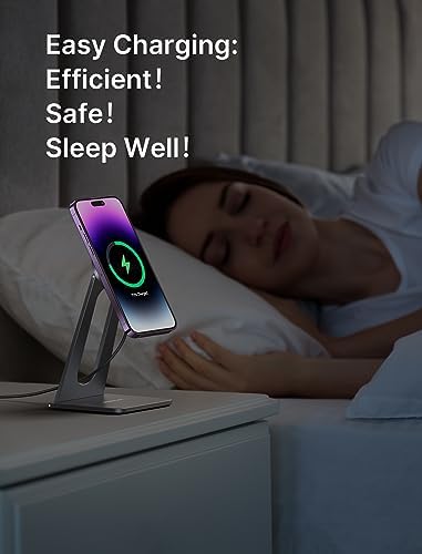 Magnetic Wireless Charging Stand by JSAUX – Effortless Fast Charging for i Phone 12/13/14/15/16 Series – Sleek Grey Design for Ultimate Compatibility and Portability – Ergonomic Mag Safe-Compatible Holder for Seamless Device Usage During Charging