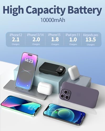 Compact 35 W Magnetic Wireless Power Bank for i Phone 16/15/14/13/12/Pro/Mini/Pro Max – 10,000 m Ah Portable Charger with Built-In Fast Charging Cable & USB-C Port – Ultimate Travel Companion for Rapid Power On-The-Go