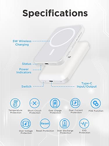 Gigastone 5000 m Ah Magnetic Wireless Power Bank – Ultimate Portable Charger with Type-C Fast Charging for i Phone 12/13/14/15 – Effortless Magnetic Alignment and Lightweight Design for On-the-Go Charging Solutions
