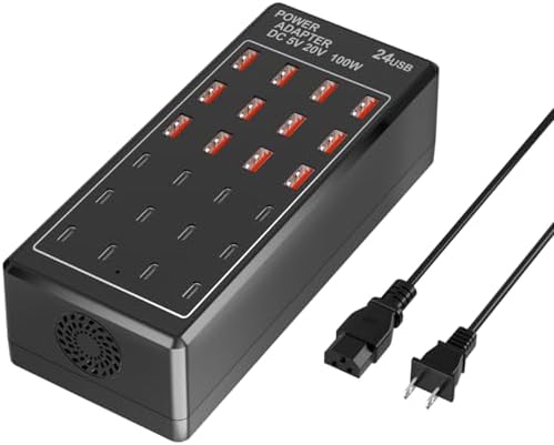 Ultimate 24-Port USB Charging Station Block: 100 W Smart Fast Charger for Multi-Device Powering – Versatile USB A & C Compatibility for i Phone, i Pad, Samsung, and Laptops – Efficient Desktop Solution for Shared Spaces and Home Use