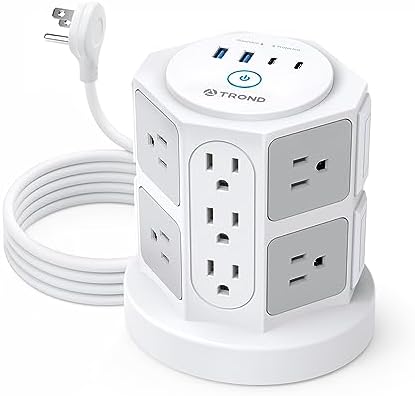 TROND Tower Surge Protector Power Strip – 14 Spacious Outlets & 4 Fast USB Ports (2 USB-C) – 2100 Joules Surge Defense – 6 Feet Versatile Extension Cord for Home Office & Dorm Setup – Streamlined Design for Optimal Charging Efficiency and Device Safety