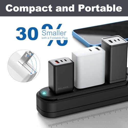 65 W Ga N USB C Charger – Ultra-Fast Compact Travel Adapter with 3 Ports for i Phone 16/15/14/13, i Pad Pro & More – Intelligent Power Delivery for Optimal Charging Speed – Foldable Design for Easy Portability and Storage