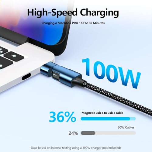 Ultimate 6.6 ft USB-C Magnetic Charger Cable – 2 Pack with 180-Degree Rotation for Effortless Connectivity, High-Speed 100 W Power Delivery for Mac Book Pro 2020, Samsung Galaxy S23/S22/S21 & Nintendo Switch – Durable Nylon Braided Design for Tangle-Free Use and Enhanced Device Compatibility