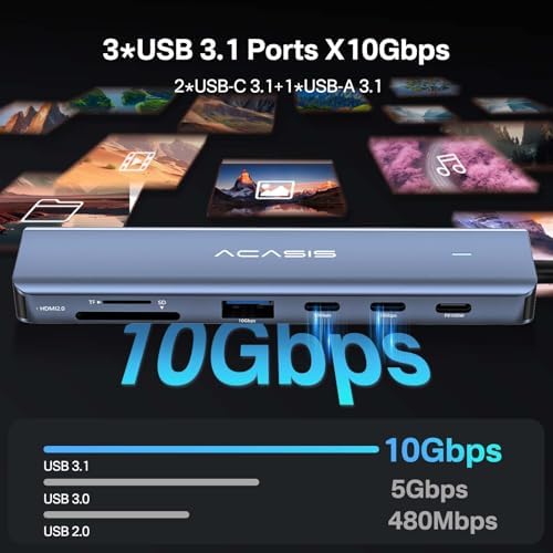 Transform Your Workflow with the ACASIS 7-in-1 USB C Hub – Experience 4 K HDMI Output, Fast Data Transfer, and 100 W Power Delivery for Mac Book and Laptops – Ultimate Multiport Adapter for Enhanced Productivity and Connectivity