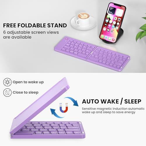 Ultimate Mini Wireless Folding Keyboard for Travel – Sync 3 Devices Effortlessly, Premium Aluminum Design for i Phone, i Pad, Mac, Android & Windows – Compact & Portable Full-Size Typing Solution