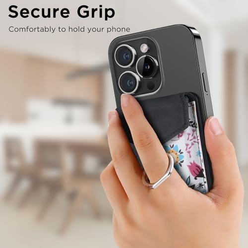 Premium Printed Leather Mag Safe Wallet for i Phone 15/14/13/12 – Magnetic Card Holder with Secure Ring Grip, 3-Card Capacity, Effortless Integration for Modern Minimalists
