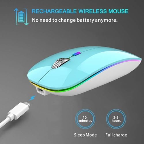 TENMOS Sleek LED Bluetooth Mouse – Ultra-Quiet Rechargeable Wireless Mouse with Type C Adapter for Laptops, Mac Books & i Pads – Bluetooth 5.1 & 2.4 GHz Universal Compatibility in Vibrant Blue – Perfect for Home, Office, and On-the-Go Productivity