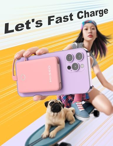 Ultra Slim 6000 m Ah Power Bank with Built-In USB C Cords – Card-Sized Portable Charger for Effortless On-the-Go Charging, Triple Output for i Phone, Samsung, Google Devices – Stylish and Compact Battery Pack for Enhanced Efficiency and Versatility