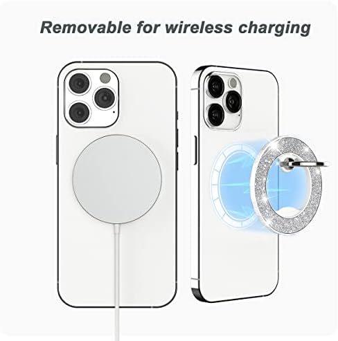 Glittering Magnetic Phone Ring Holder for Mag Safe – Ultra-Strong 2000 g Grip Compatible with i Phone 15, 14, 13, 12 Pro Max, Pro, Plus, Mini – Wireless Charging Friendly with 360° Rotation and 150° Adjustable Kickstand – Stylish Teal Design for Enhanced Functionality and Aesthetic Appeal