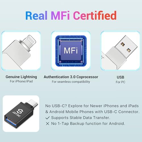 Genuine Apple MFi Certified 128 GB i Phone USB Flash Drive – Real Storage for Effortless Photo Backup & Video Transfer – Lightning Connector with Encrypted Auto Backup – High-Speed, Seamless Compatibility for i Pad & i Phone – Say Goodbye to Fake MFi Clones!