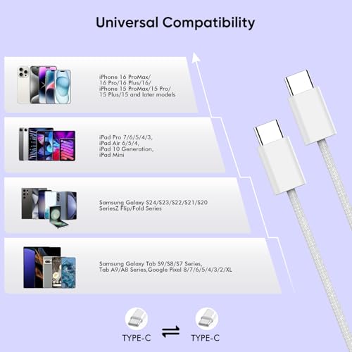 Elevate Your Charging Game: Fast 20 W USB-C Charger & 6 FT Woven Cable Bundle for i Phone 16/15, i Pad Pro & More – Durable & Flexible Dual-Pack for Home and Office Convenience