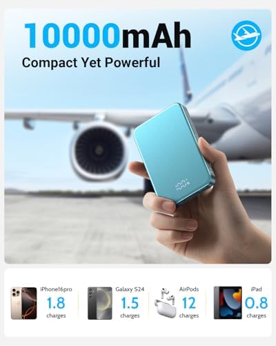 26800 m Ah Magnetic Power Bank – Premium Aluminum Alloy Portable Charger with 20 W USB-C Fast Charging for i Phone 12-16 Series, Sleek Silvery Gray, Effortless Wireless Charging for On-the-Go Power Solutions