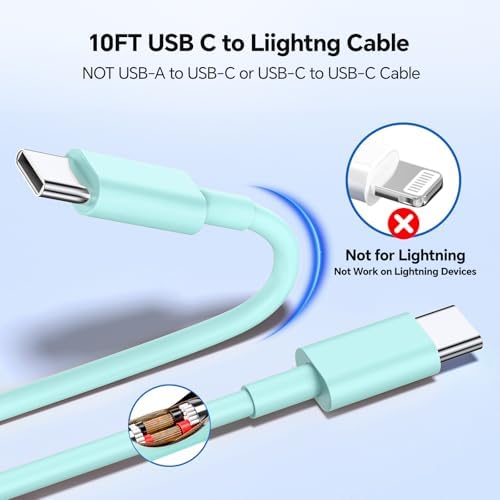 Lightning-Fast 20 W USB-C Wall Charger & 10 FT Cable for i Phone 15/16/Plus/Pro Max – Sleek Pink-Blue Power Adapter for Ultimate Charging Performance and Versatile Use