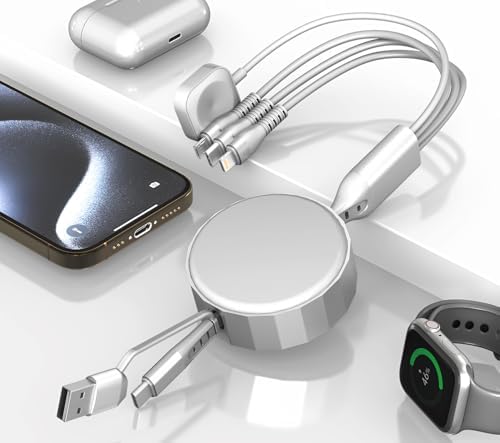 Ultimate 4-in-1 Retractable Charging Cable with Apple Watch Compatibility – 100 W Fast Charging Solution for i Phone 16/15, Galaxy Android, and i Watch Series 10-1 – The All-in-One Portable Charger Designed for Tech-Savvy Users Seeking Maximum Efficiency and Convenience