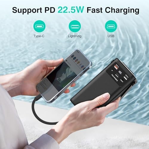 Massive 40,000 m Ah Multi-Device Power Bank with Integrated Cables – Advanced PD 22.5 W Fast Charge Portable Charger with Smart LED Display and Retractable Emergency Light for Ultimate Travel Convenience – Compatible with i Phone 16 Series, Samsung Galaxy S24 to S20, Google Pixel, and More – Charge Up to 6 Devices Simultaneously with Cutting-Edge Safety Features and Intelligent Power Management Solutions for On-the-Go Efficiency