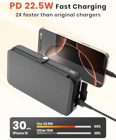 Ultimate FEELLE Solar Power Bank – 27,000 m Ah High-Capacity Wireless Charger with 4 Efficient Solar Panels, 22.5 W Fast Charging, Dual USB-C Ports, Ideal for Outdoor Adventures and All Smartphones – Stay Connected Anywhere