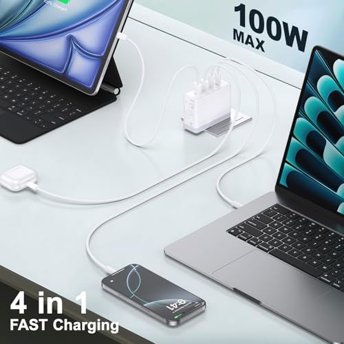 Bangfun 100 W USB-C Power Hub: Ultra-Fast 4-Port Wall Charger for Mac Book Pro, i Phone 16/15, i Pad Pro & Dell XPS – Compact, Foldable, and Versatile Charging Station for All Your Devices