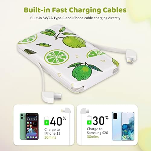 Ultra-Slim 6000 m Ah Portable Charger with Built-in Cables – Lightweight Fast Charging Power Bank for i Phone, Samsung, and Android Devices – Perfect Travel Companion for On-the-Go Power Solutions