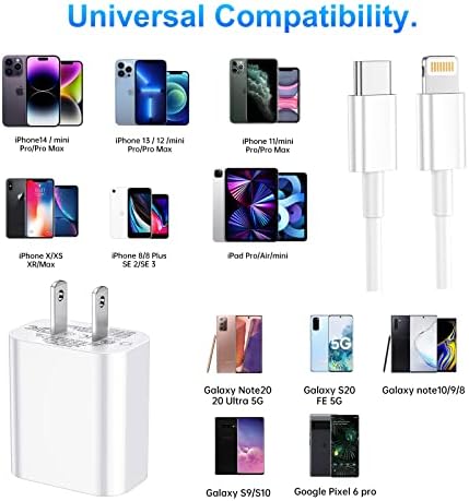 Dayaoncy 20 W USB-C Fast Charging Wall Charger & 3 Pack 10 FT Lightning Cables – Ultimate i Phone Charging Solution for 14/13/12/12 Pro Max/11/Xs Max/XR with Enhanced Power Delivery and Portability – Experience Unmatched Efficiency and Convenience