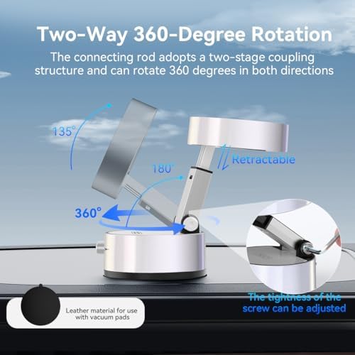 Electric Magnetic Car Phone Holder, 360 Rotation Vacuum Suction Cellphone Mount Foldable Car Mount Stand for iPhone12-16,Mirror/Glass/Screen/Smooth Surface (Not Charge Phone) – Enhanced Compatibility and Speed