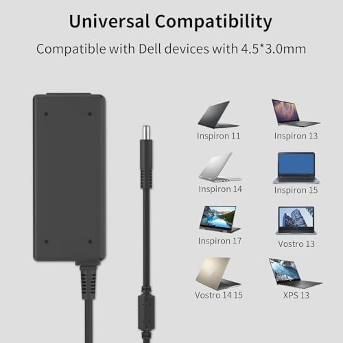 Powerful 65 W USB-C Laptop Charger for Dell – Optimized for XPS & Latitude Series – Lightweight, Travel-Friendly AC Adapter with Advanced Safety Mechanisms – Perfect for Home and Office Use – Versatile Fast Charging Solution for Enhanced Device Performance and Protection