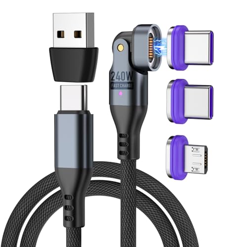 240W Rotating USBC to USB C Magnetic Data Cable, 3ft for Laptop/Tablet/Smart Phone – Enhanced Compatibility and Speed