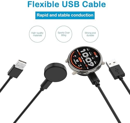 Efficient 3.3 FT USB Charging Cable for Amazfit Active 2 and BIP 6 – Enhance Your Smartwatch Power with Fast Charging and Robust Durability, Ideal for Everyday Use and Versatile Charging Solutions for Active Lifestyles
