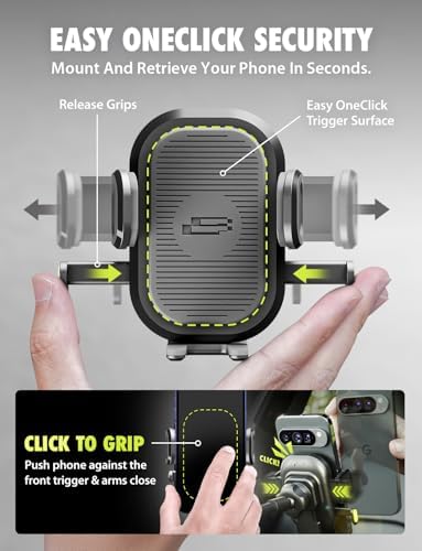 Universal Dashboard Cell Phone Holder by Bracketron – 360° Rotatable Mount with Strong Suction Cup for Secure Smartphone Access in Any Vehicle – Compatible with i Phone, Samsung, Google, Huawei and More – Effortless One-Click Release for Enhanced Safety and Convenience