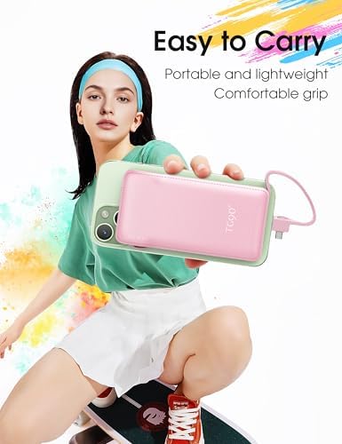 Ultra-Slim 10,000 m Ah TG90° Portable Power Bank with Built-in Lightning and USB-C Cables – Fast Charging, Lightweight Battery Backup for i Phone and Android Devices – Essential On-the-Go Charger for Busy Lifestyles