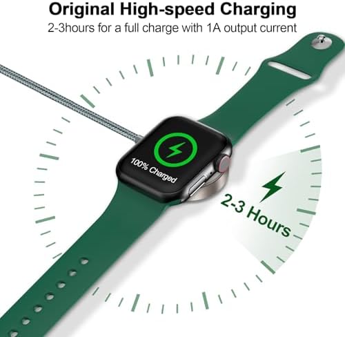 Magnetic Fast Charging Cable for Apple Watch – Portable 1.6 FT Wireless Charger Compatible with All i Watch Series Ultra/10/9/8/7/6/SE/SE2/5/4/3 – Quick Connection & Enhanced Durability for Effortless Charging