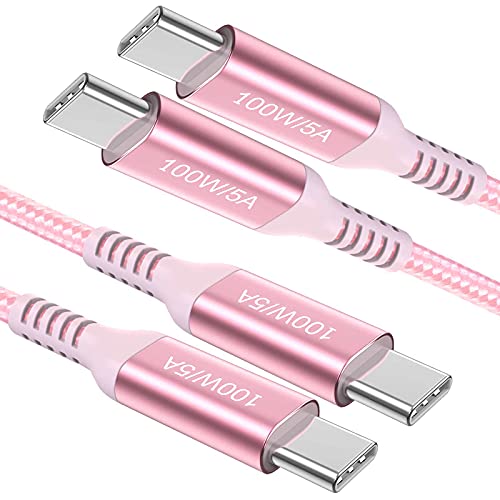 Elevate Your Charging Experience with Awnuwuy 100 W Pink USB C to USB C Cable – 10 ft Long (2-Pack) for Fast Charging & Data Transfer, Compatible with i Phone 15 Series, i Pad Pro, Mac Book Air, Samsung Galaxy S23/S22, Pixel 6 – Stylish Durability & Enhanced Performance for All Your Devices