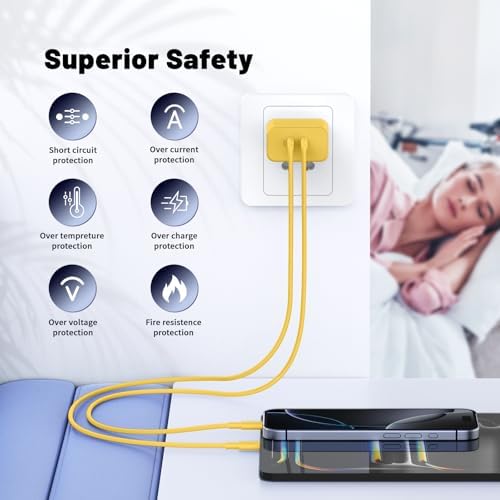 Ultimate Fast Charging Solution for i Phone 16/15 Pro Max – 45 W Dual Port USB-C Charger Block (2-Pack) with Extra Long 60 W Cables – PD Quick Adapter 3.0 for Enhanced Device Compatibility and Speed – Perfect for Home or On-the-Go Charging