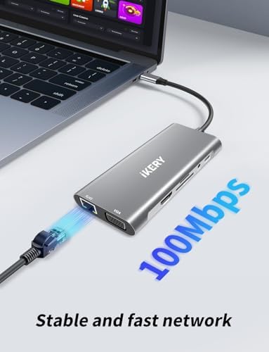 Elevate Your Workstation with the IKERY 11-in-1 USB C Hub – Unleash 4 K HDMI, 1080 P VGA, 100 W Power Delivery, and High-Speed RJ45 Ethernet for Seamless Connectivity – Perfect Laptop Companion for Professionals and Creatives Seeking Efficiency and Versatility in One Sleek Design