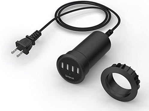 Simpeak 30 W 4-Port USB Desk Charger – Efficient Grommet Mount Charging Station for Seamless Device Powering, Fast Charging Adapter with Smart Technology for Enhanced Compatibility, Sleek Black Design for Modern Workspaces, Ideal for Home and Office Use