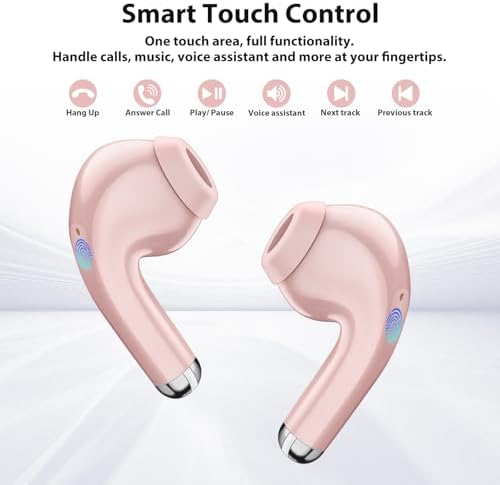 Premium Pink Wireless Earbuds with Bluetooth 5.3 – Hi-Fi Stereo Sound and Active Noise Cancelling for i Phone 16, 15 Pro, 14 Plus, i Pad 10 th & Samsung Galaxy – Ultimate Comfort for Music Lovers and Professionals – Sleek Design with Built-in Microphone for Clear Calls – Perfect for On-the-Go Use and Immersive Audio Experience