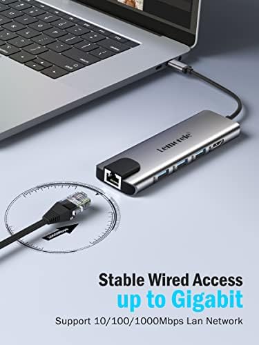 Enhance Your Workflow with Lemorele 9-in-1 USB C Hub Multiport Adapter – Gigabit Ethernet, 100 W PD Fast Charging, 4 K HDMI Output, 3 USB 2.0 Ports, 5 Gbps USB C Data Transfer, SD/TF Card Reader – Perfect Docking Station for Mac Book, Lenovo, HP & Dell Laptops