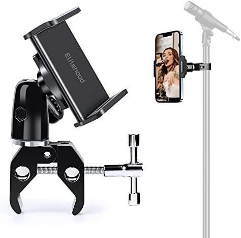 elitehood 360 Swivel Tilt Phone Holder and Mount, Adjustable for Music Boom Mic and All iPhone, Android Cell Phone – Enhanced Compatibility and Speed